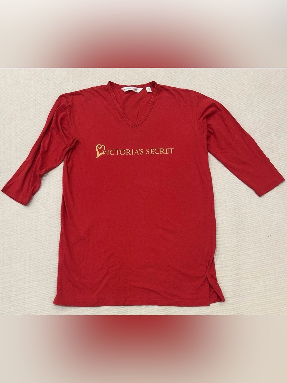 Victoria’s Secret Sleep Shirt Red With Gold Logo Size M